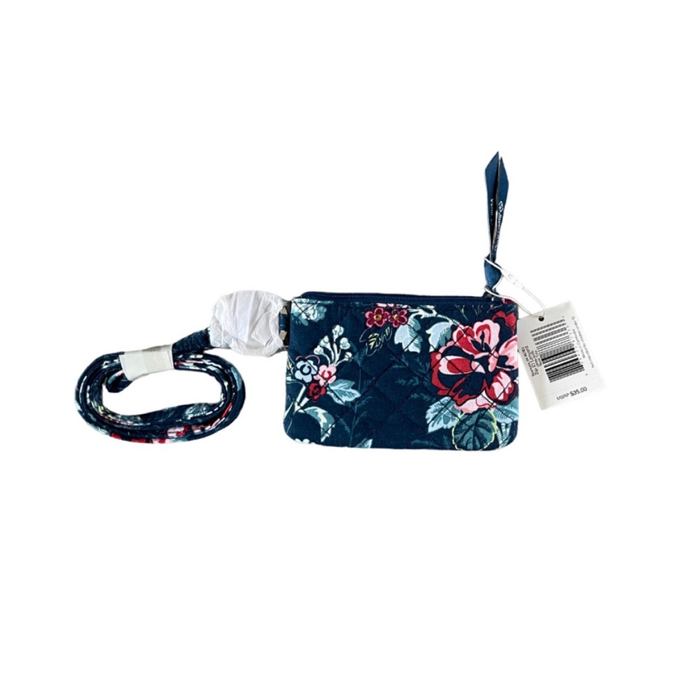 Vera Bradley Women's Rose Toile Zip ID Card Cash Case Lanyard in Recycled Cotton